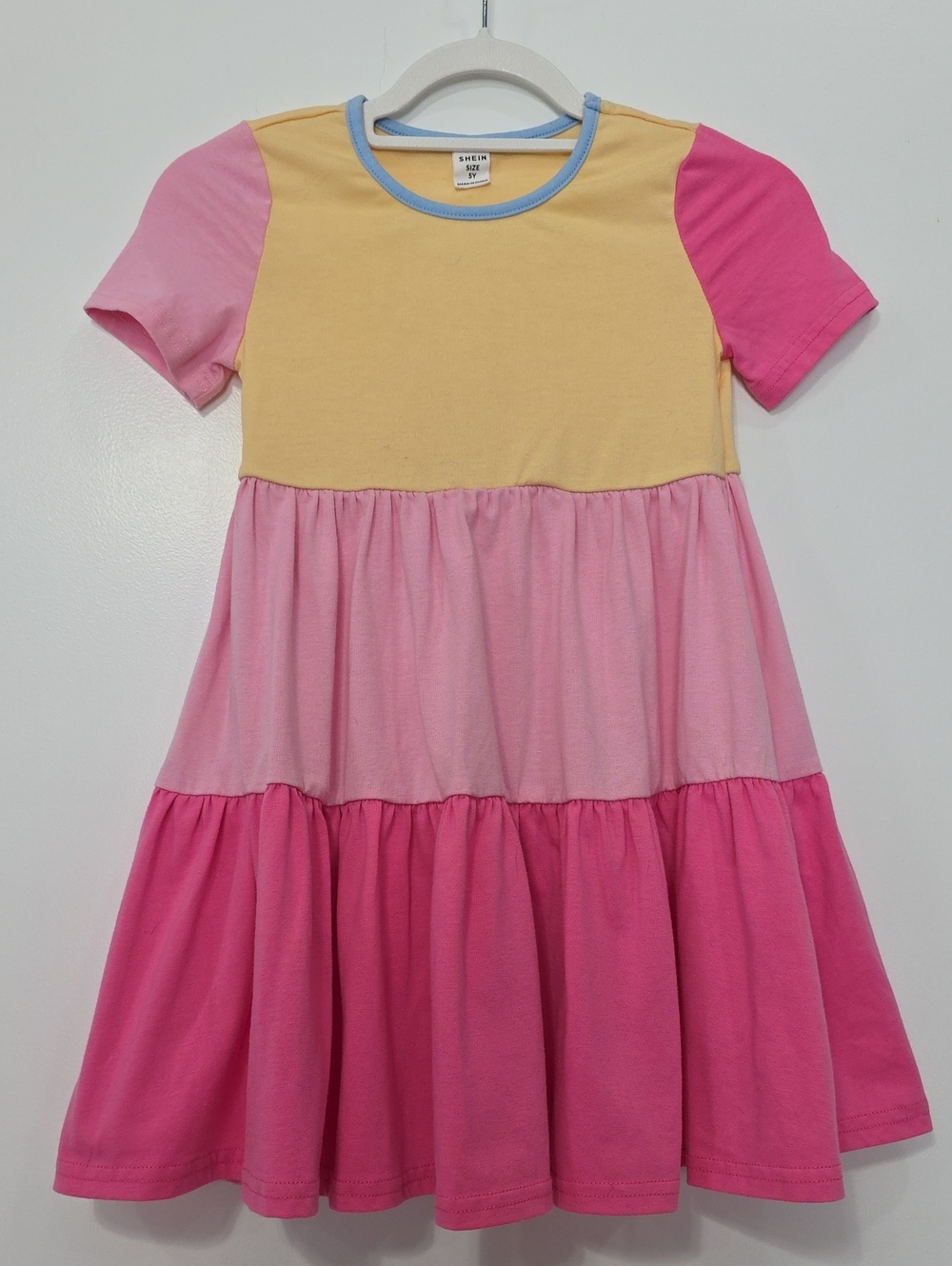 SHEIN Girl's Size 5Y Color-Blocked Comfortable Flare Short Sleeve Dress T18
